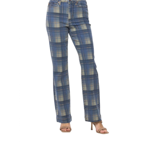 Judy Blue vintage plaid straight leg jeans in Blue
