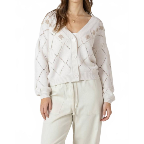 Dex embroidered pointelle cardigan in natural