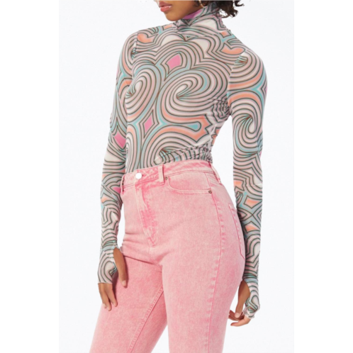AFRM zadie power mesh turtleneck top in pastel geo
