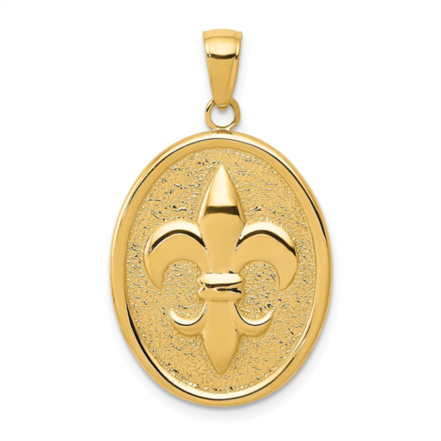 Diamond2Deal 10k yellow gold fleur-de-lis on oval disk pendant