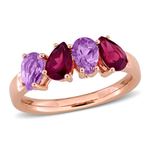 mimi & max 1 1/2ct tgw amethyst and rhodolite 4-stone ring in rose plated sterling silver