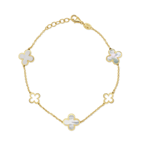 Italian Gold 14k yellow Gold alternating 5 station clover bracelet - mother of pearl