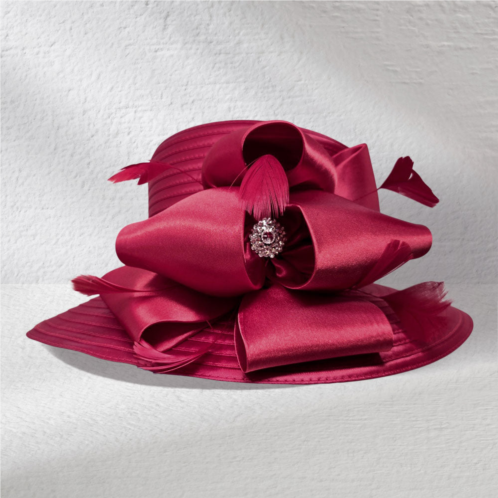 FASHNZFAB rhinestone center feather bow accent dressy hat