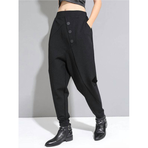 VividLux personality with button high-waist harem pants in black