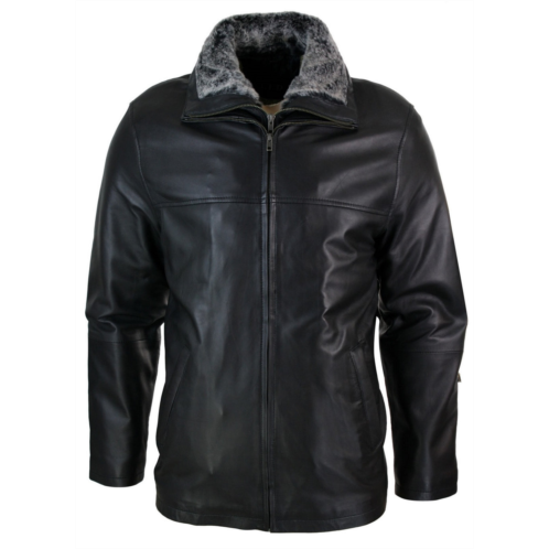 TruClothing classic double leather coat jacket regular fit