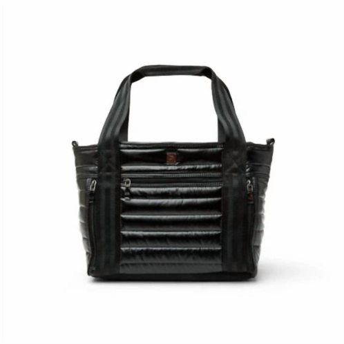 THINK ROYLN womens junior jetset wingman quilted tote bag in black patent