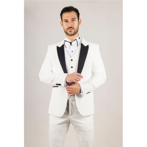 TruClothing 3 piece suit velvet paisley shawl collar tailored fit wedding tuxedo