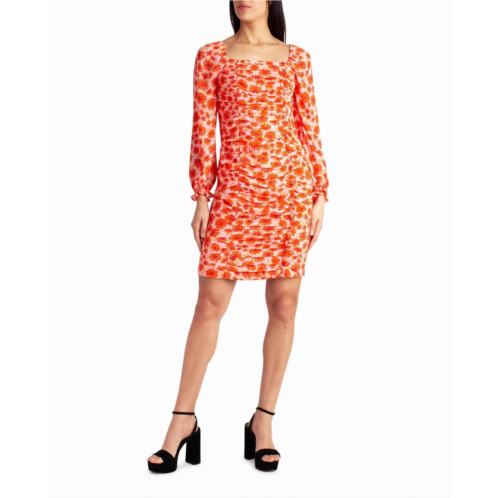 Nicole Miller ivy chiffon ruched square neck dress in camellia rose floral