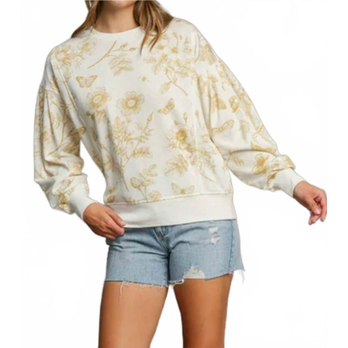Umgee floral crew sweatshirt in mocha