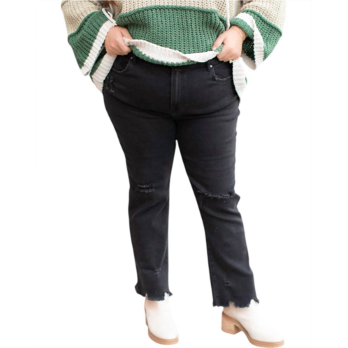 RISEN high rise straight leg jeans plus size in black