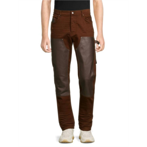 Amiri denim leather workman pants in brown