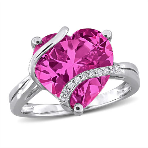 Mimi & Max 7 1/4ct tgw created pink sapphire and diamond accent heart ring sterling silver