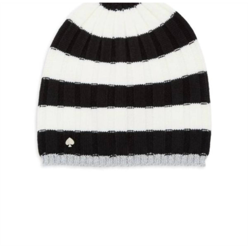 Kate Spade womens stripped rib knit beanie in black/white