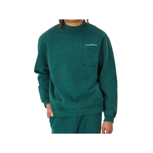 Champion mens washed pocket crewneck sweatshirt in night green