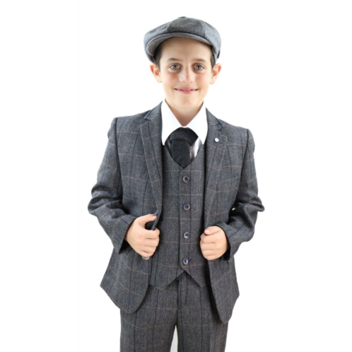 Oliver Tweed boys 3 piece charcoal grey herringbone Tweed check classic suit