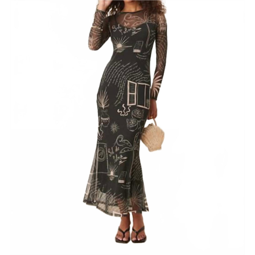 Never fully dressed mono palma mesh maxi dress in black white