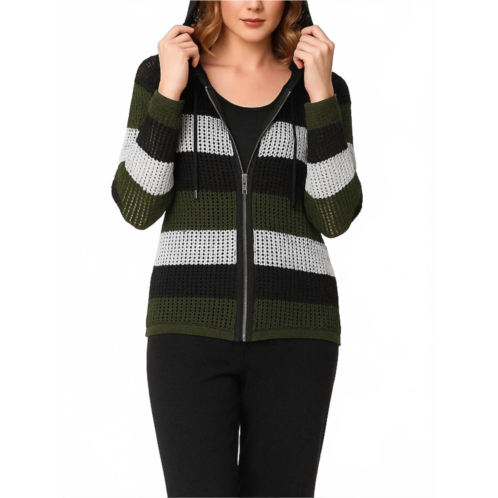 Angel Apparel stripe crochet zip up hoodie in black/army