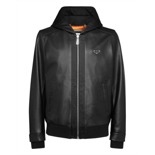 PHILIPP PLEIN nappa leather hooded bomber jacket