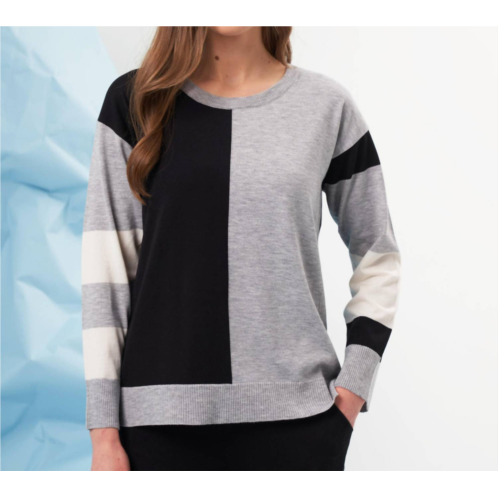 French kyss color block scoop neck sweater in slate/multi