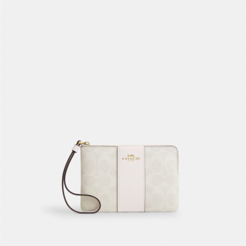 Coach Outlet corner zip wristlet in signature canvas with stripe