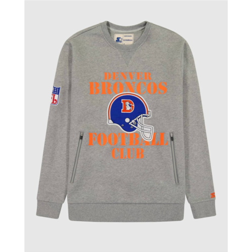 Starter mens denver broncos crew neck sweatshirt with zip pockets in heather grey