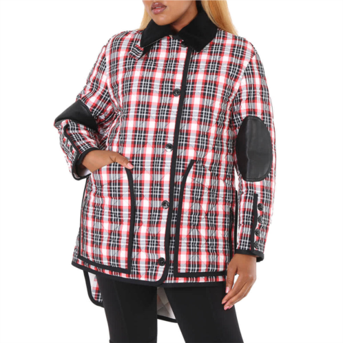 Burberry bright red check diamond quilted tartan oversized barn jacket