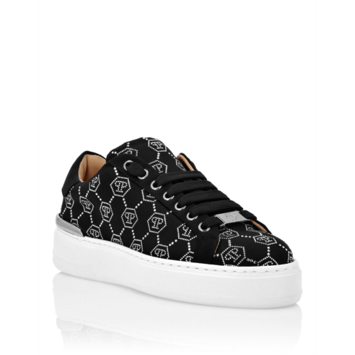 PHILIPP PLEIN satin lo-top sneakers strass monogram