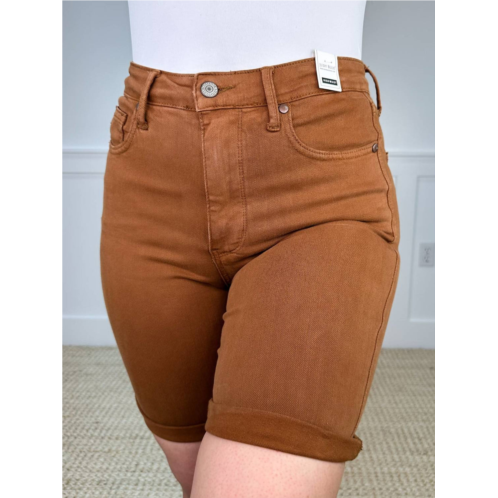 Judy Blue tess tummy control bermuda denim shorts in brown
