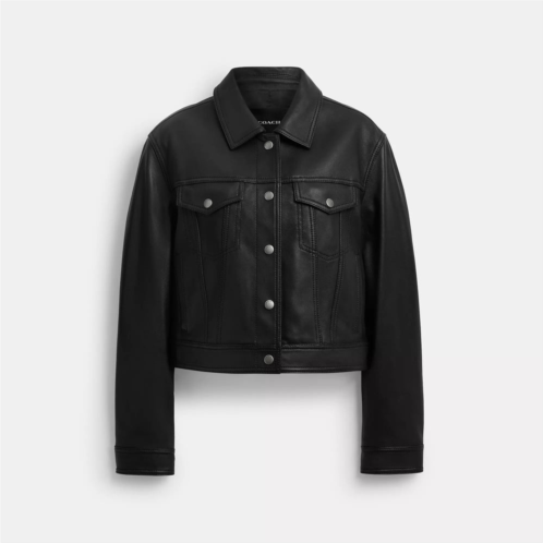 Coach Outlet shrunken leather trucker jacket