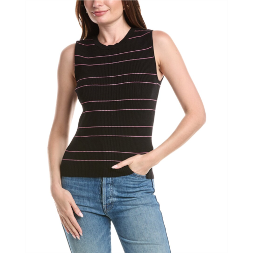 T Tahari sleeveless crewneck striped rib pullover