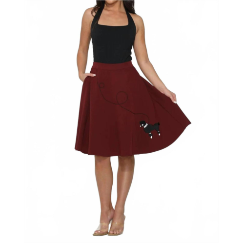 Orchid Bloom embroidered poodle swing skirt in burgundy