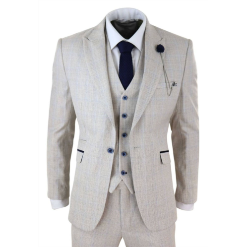 Oliver Tweed mens 3 piece cream check Tweed herringbone vintage classic suit