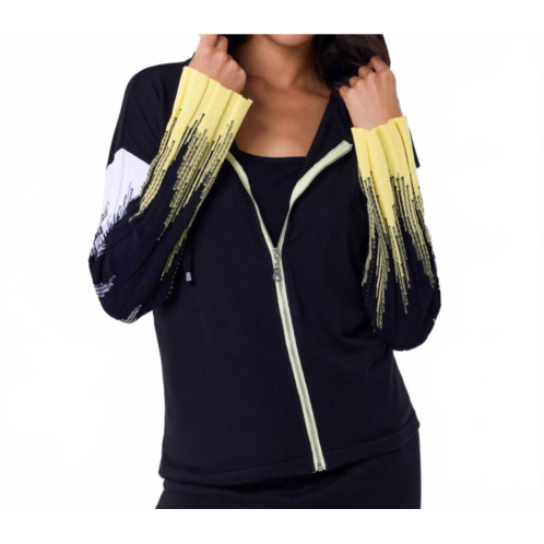 Angel Apparel knit zip up hoodie with ribbed sleeves in black/yellow