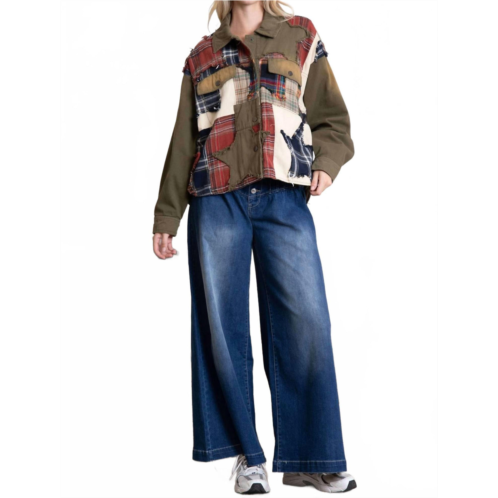 Blue Velvet plaid patched jacket in olive