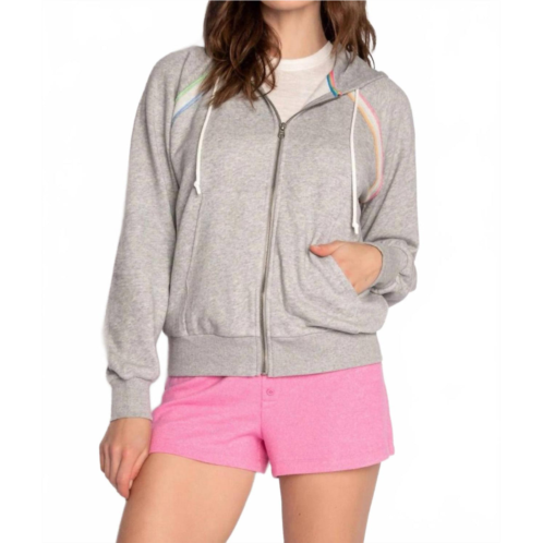 PJ Salvage neon stripes hoodie jacket in heather grey