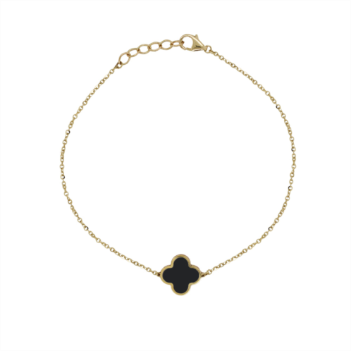 Italian Gold 14k yellow Gold single clover bracelet - onyx