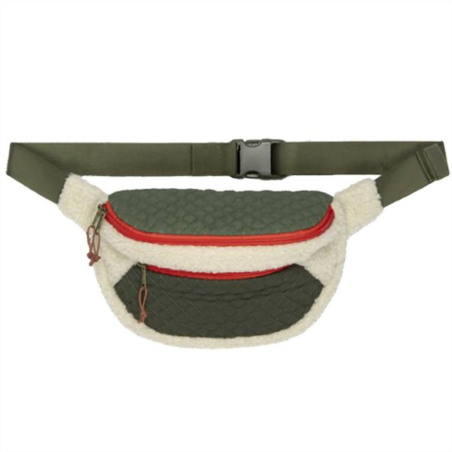 THE GREAT. plush colorblock hip-pack bag in cream & army