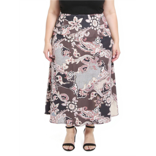 24seven Comfort Apparel plus size paisley elastic waist a-line maxi skirt