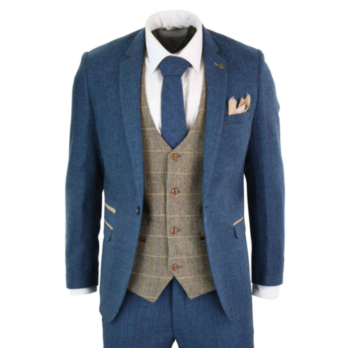 Marc Darcy deon blue tan brown 3 piece tweed suit