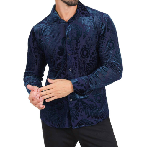 BARABAS floral galore long sleeve shirt in navy