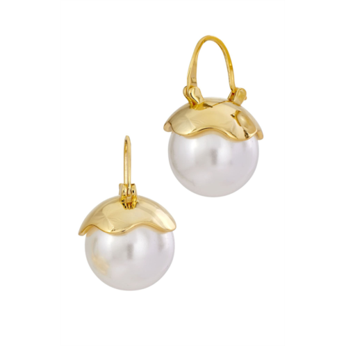 SAVVY CIE JEWELS 18k gold plated white shell pearl 16mm earrings