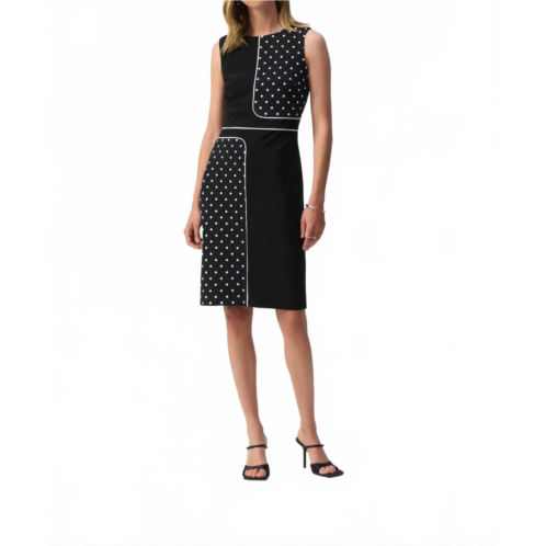 Joseph Ribkoff polka dot sleeveless sheath dress in black/vanilla
