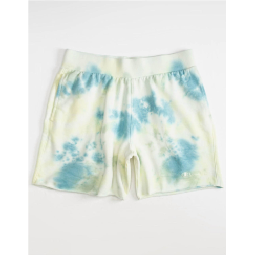 Champion mens sunwash dye shorts in white/teal