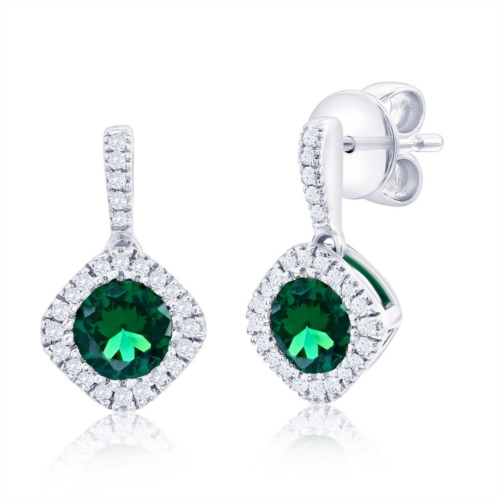Simona sterling silver lab-grown emerald and natural diamond earrings - 1.17ct