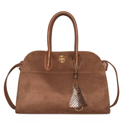 Like Dreams womens aurora suede tassel top handle bag in brown