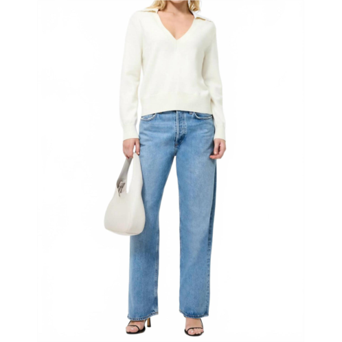 FRENCH CONNECTION sloane knit pearl collared sweater in porcelain cream