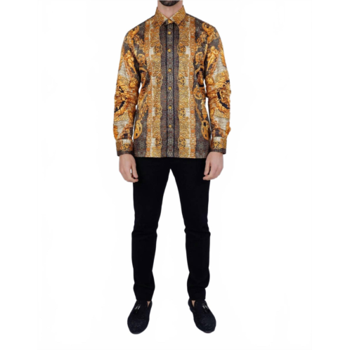 BARABAS flarefrock rhinestone long sleeve shirt in gold