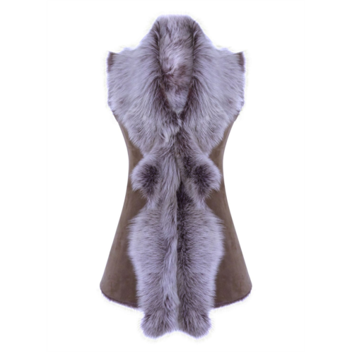 TruClothing long taupe shearling sheepskin waistcoat
