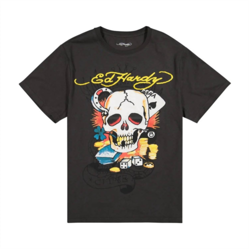 Ed Hardy mens ace skull throwback graphic tee in charcoal