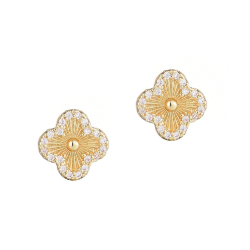 Adornia 14k gold plated button clover cz halo stud earrings
